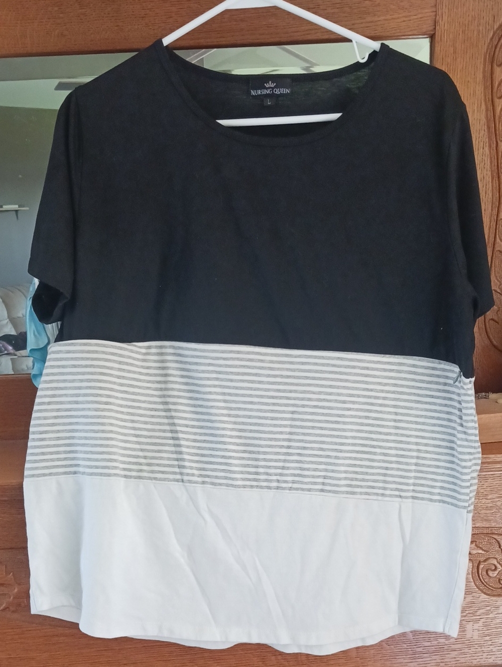 Nursing Queen Cotton Black, White and Gray Colorblock Nursing Tee